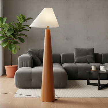 Alvin Modern Floor Lamp - Stylish Wooden Standing Lamp with Asymmetrical Shade Floor Lamps