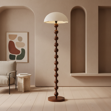 Elegant Wooden Bead Floor Lamp - Modern Design with Rice Paper Shade for Living Room Floor Lamps