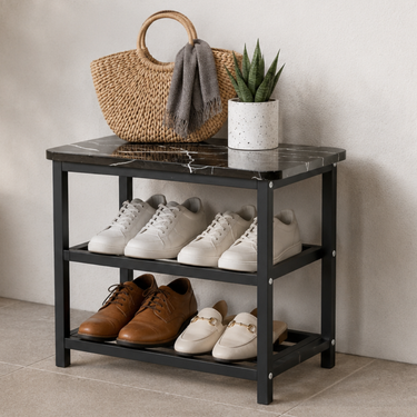 Modern Minimalist Shoe Rack - 2-Tier Shoe Storage Organizer in Wood & Steel Shoe Storage Racks