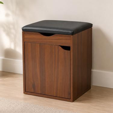 Modern Minimalist Shoe Storage Bench with Faux Leather Seat & 3 Tiers Shoe Storage