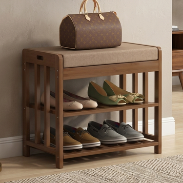 Modern Minimalist Shoe Storage - 2-Shelf Bamboo Rattan Shoe Organizer for Entryway Shoe Storage