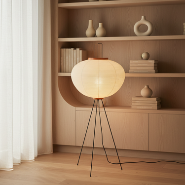 Yūgen | Modern Minimalist Tripod Floor Lamp with Mulberry Paper Shade Lamps & Light Fixtures
