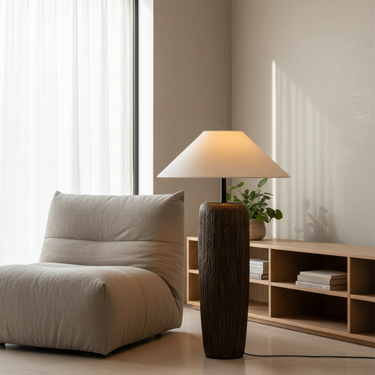 Norvyn Root - Modern Floor Lamp with Weathered Wood & Soft Fabric Shade Lamps