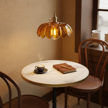 Corolla Glass Pendant Light - Floral Shade & Brass Fixture for Kitchen Island Lamps & Light Fixtures