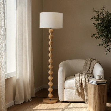 Hugo Sculptural Wood Floor Lamp – Modern Floor Light with Wooden Spheres for Living Spaces Floor Lamps