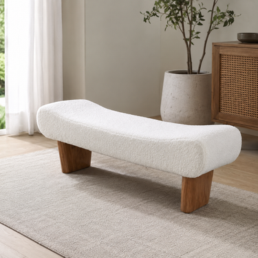 Scandinavian Shoe Bench with Lambswool Upholstery & Pine Wood Base Benches