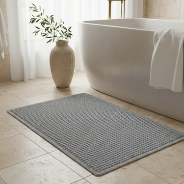 Waffle Super Absorbent Bath Mat | Non-Slip Microfiber Bathroom Rug with Tassels Bath Mats