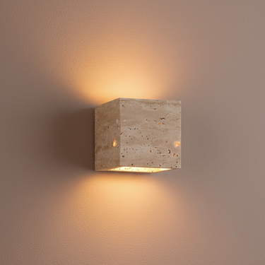 Minimalist Natural Travertine Wall Light Sconce - Indoor/Outdoor Up-and-Down Glow Wall Light