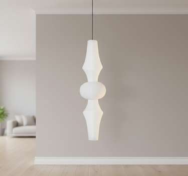 Akari E Japanese Rice Paper Pendant Light – White Paper Hanging Lantern, Adjustable Height Pendant Lighting