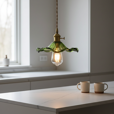 Elegant Petal Pendant Light - Fluted Glass Shade & Brass Fitting for Kitchen Pendant Lighting Lighting
