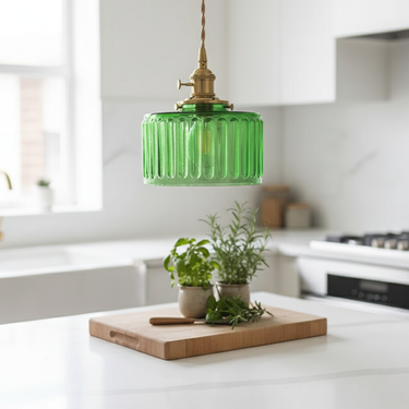 Vintage Tonic Pendant Light - Fluted Glass Shade for Kitchen Island Lighting Pendant Lights