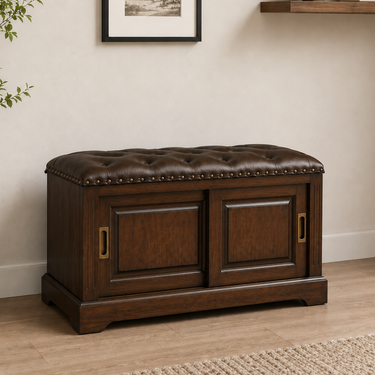 Elegant Solid Wood Shoe Storage Bench with Leather Upholstery Shoe Storage Benches