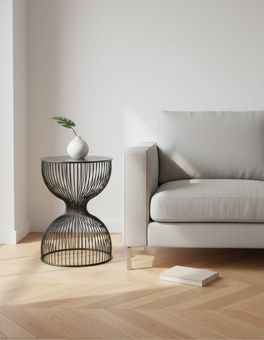Arka Modern Side Table - Elegant Hourglass Design, Durable Black Metal Side Table