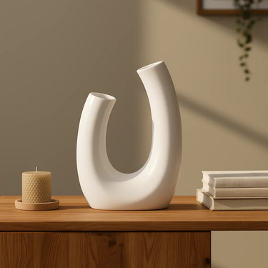 U-Shape Ceramic Decorative Vase – Compact Nordic Design for Home Display and Shelf Styling Vase