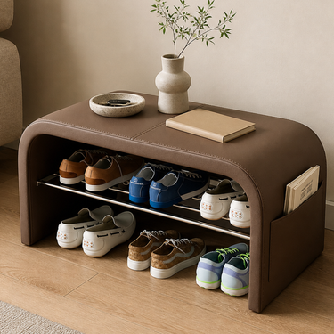 Scandinavian Shoe Storage Bench - 1-Tier Faux Leather Shoe Rack for Entryway Shoe Storage Benches
