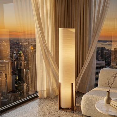 Hajime — Elegant Traditional Japanese Floor Lamp with White Fabric Shade for Living Room Lamps