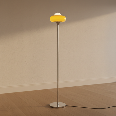 Mid-Century Modern Chrome Floor Lamp with Amber Glass Globe Floor Lamps