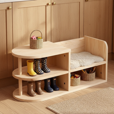 Children Shoe Storage Bench with Japanese Pine Wood 2-Tier Entryway Rack Benches