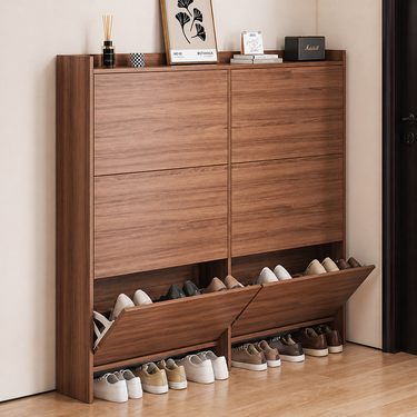 Elegant Vintage 3-Tier Shoe Storage Rack - Walnut Shoe Organizer Shoe Storage