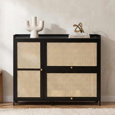 Modern Minimalist Bamboo Shoe Storage Cabinet with 3 Compartments for Entryway Shoe Storage Cabinets