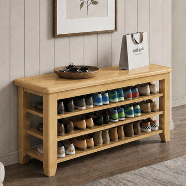 Elegant Solid Wood Shoe Bench with 3 Tiers for Entryway Storage Benches