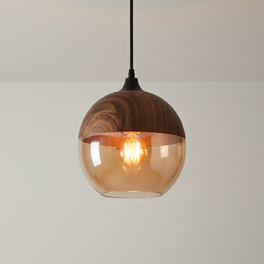 NordLuna Scandinavian Ceiling Lamp - Wooden Light Fixture with Tinted Glass, Adjustable Height for Dining Room & Living Spaces Ceiling Light