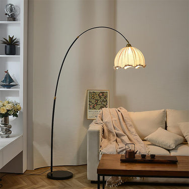 Kimala Modern Arc Floor Lamp - Black Metal Base with Fabric Shade Floor Lamps