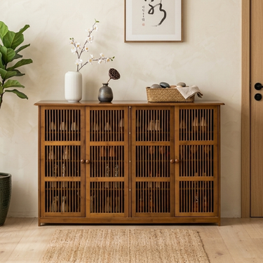 Rustic Bamboo Shoe Storage Cabinet with 2 Drawers & Cabinets for Entryway Organization Shoe Storage