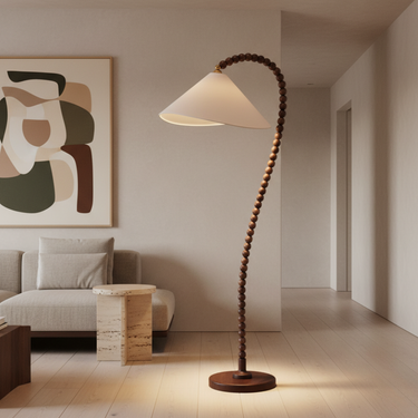 Sculptural Wooden Bead Floor Lamp – Modern Statement Floor Light for Living Spaces Floor Lamps