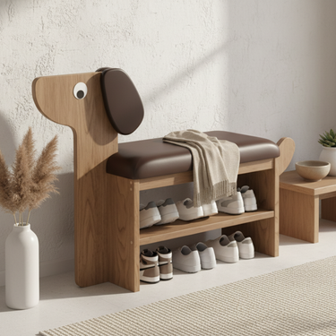Creative Dog-Shaped Shoe Storage Bench with Bamboo Base for Entryway Benches