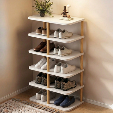Modern Minimalist Shoe Rack - 6/7 Tier PVC & Wood Shoe Organizer Shoe Storage