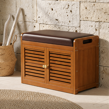Modern Minimalist Shoe Storage Bench with Faux Leather Cushion Benches