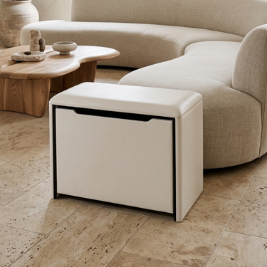 Minimalist Shoe Storage Cabinet - PU Leather Bench with Pine Base Shoe Storage