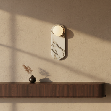 Perla Mid-Century Modern Wall Sconce - Bulgari Marble & Opaline Glass Lighting Wall Light