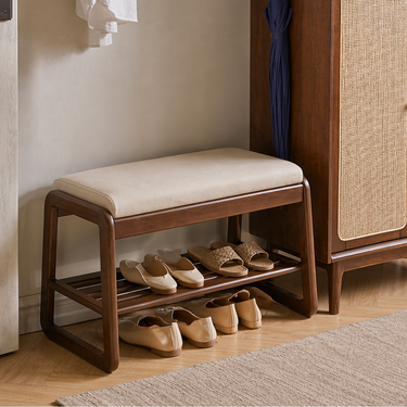 Scandinavian Shoe Rack Storage - Solid Wood with Tech Cloth Top for Entryways Shoe Storage