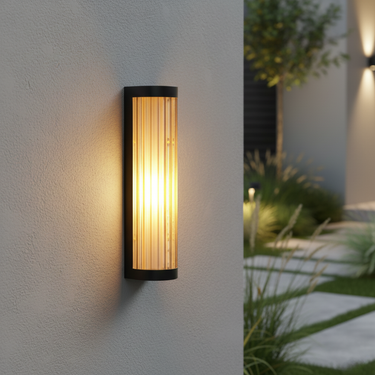 Modern Cylinder Sconce Ribbed Glass Outdoor Light Fixture Outdoor Lighting