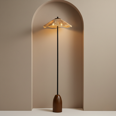 Elegant Rattan Floor Lamp - Modern Standing Lamp with Hand-Woven Shade for Living Room Floor Lamp