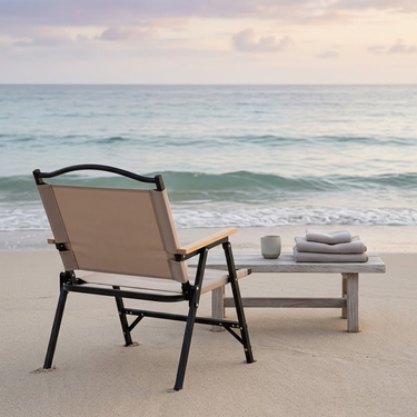 Minimalist Foldable Khaki Outdoor Camping Chair with Armrests