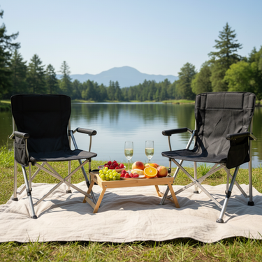 Premium Heavy-Duty Foldable Black Camping Outdoor Chair