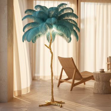Elegant Feather Shade Floor Lamp - Modern Tripod Standing Lamp for Living Room Floor Lamps