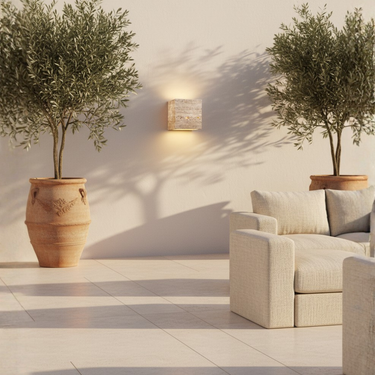 Elegant Wabi Sabi Outdoor Wall Light | Waterproof Travertine Stone Wall Lamp for Garden or Patio Wall Lighting