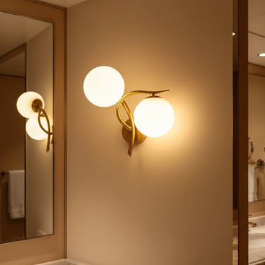 Modern Iron Wall Sconce Lighting with Dual Glass Ball Accent for Bedrooms & Corridors Lighting