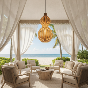 Coastal Handwoven Rattan Outdoor Pendant Light Fixture - IP65 Waterproof