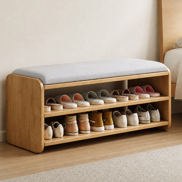 Modern Minimalist Shoe Rack Bench with Two-Tier Shoe Storage for Entryway Benches