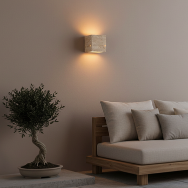 Elegant Wabi Sabi Outdoor Wall Light | Waterproof Travertine Stone Wall Lamp for Garden or Patio Wall Lighting