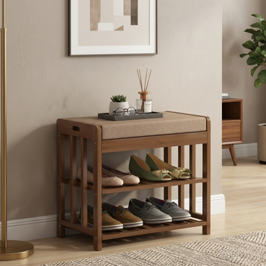 Modern Minimalist Shoe Storage - 2-Shelf Bamboo Rattan Shoe Organizer for Entryway Shoe Storage