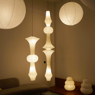 Akari E Japanese Rice Paper Pendant Light – White Paper Hanging Lantern, Adjustable Height Pendant Lighting