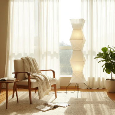 Taki Sculptural Washi Floor Lamp – Handmade Japanese Paper Floor Light for Modern Interiors