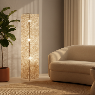 Minimalist Rattan Floor Lamp | Modern 3-Light Standing Lamp for Living Room Floor Lamps