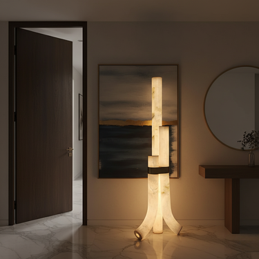 AlabasterGlow | Elegant Modern Brass Floor Lamp for Living Room Lamps